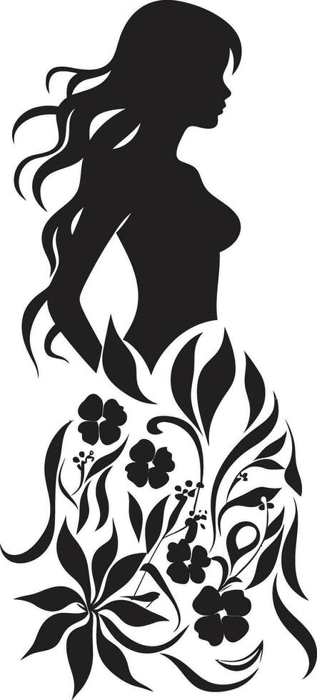 artístico floral atuendo elegante vector emblema minimalista floración fusión negro mujer diseño