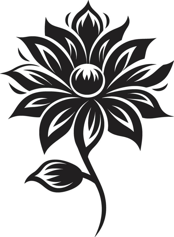 Chic Floral Minimalism Simple Black Vector Elegant Petal Sketch Single Hand Drawn Emblem