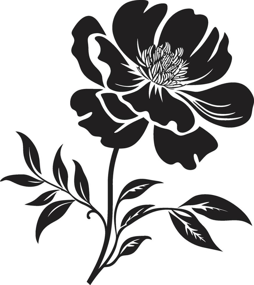 artesanal pétalo arte mano dibujado negro floral iconografía temperamental botánico noir entintado floral vector elementos