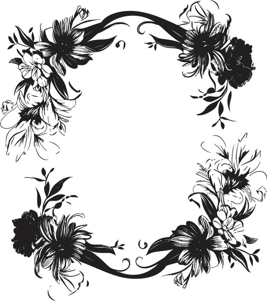 etéreo floración Perímetro decorativo negro marco eterno flor encerrar negro floral icono vector