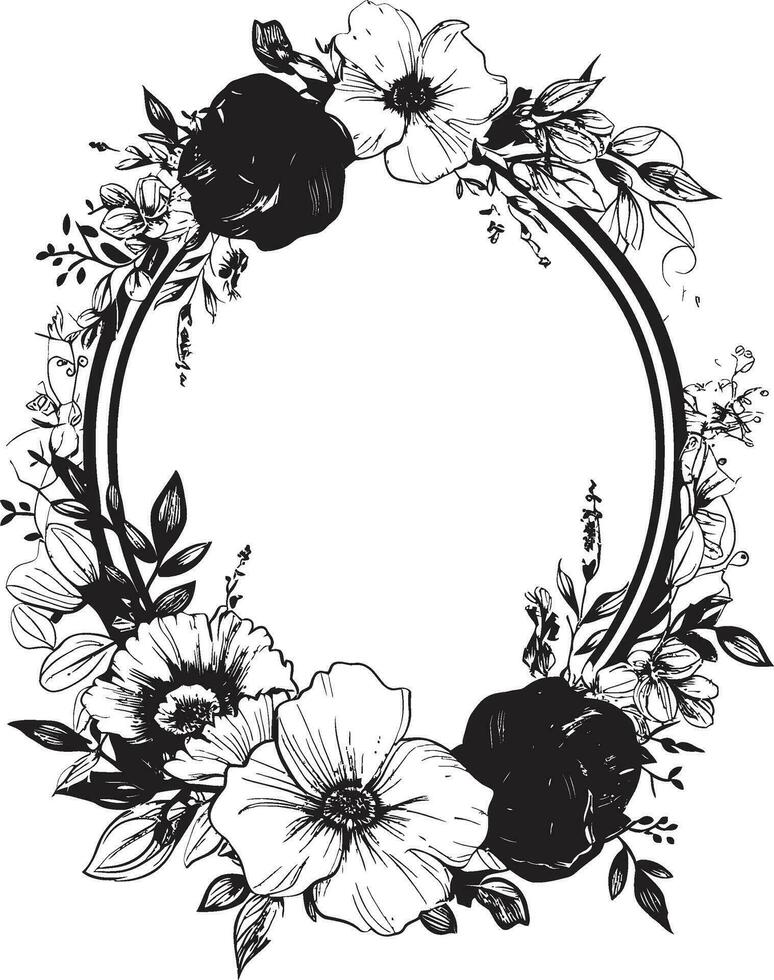 gótico floral encerrar decorativo negro icono armonioso pétalo marco negro vector emblema