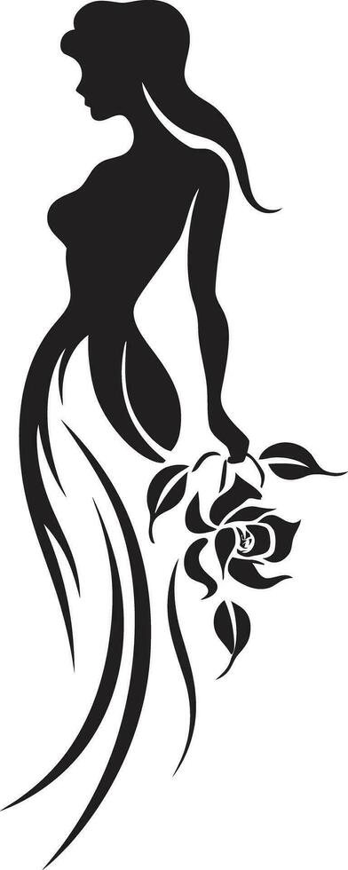 Chic Floral Harmony Woman Vector Profile Clean Floral Couture Black Hand Drawn Icon