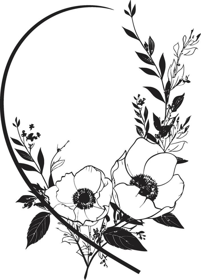 Whimsical Noir Petal Design Hand Drawn Icon Minimalistic Floral Patterns Iconic Black Emblem vector