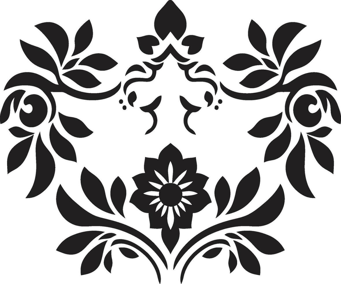 Floral Gridwork Black Vector Tile Pattern Petal Mosaic Geometric Tile Icon in Black