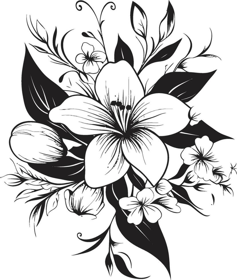 Whimsical Inked Flora Hand Drawn Noir Icons Monochrome Botanical Echoes Noir Floral Vector Logos
