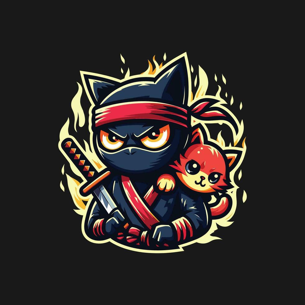 NINJA CAT ILLUSTRATION VECTOR