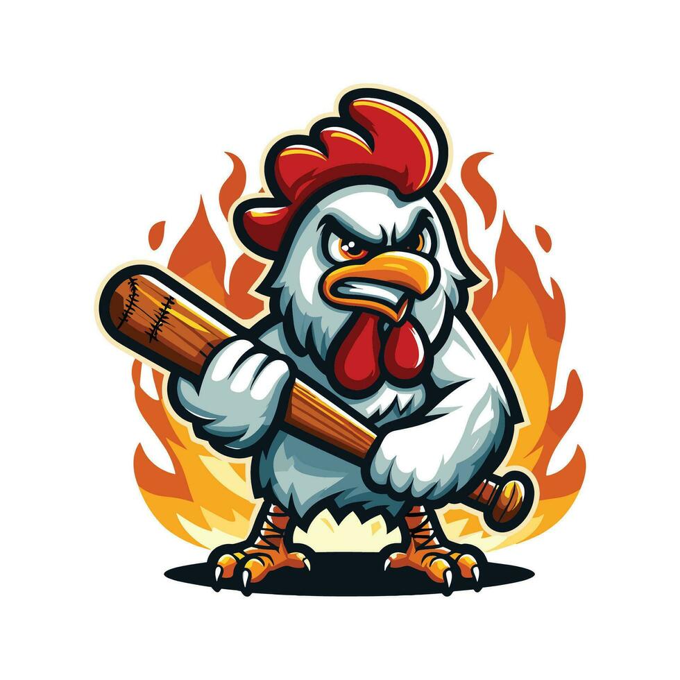 ANGRY ROOSTER BASEBALL ILLUSTRATION VECTOR