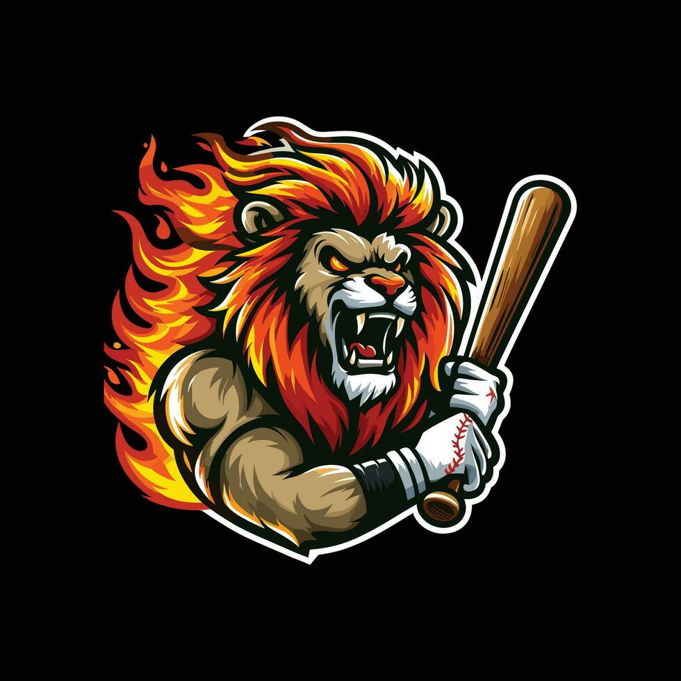 LION BASEBALL MASCOT LOGO VECTOR