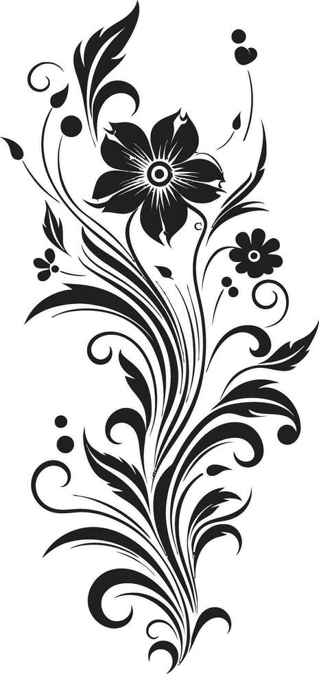 Elegant Noir Botanical Emblem Vector Logo Icon Hand Drawn Floral Essence Black Vector Design Element