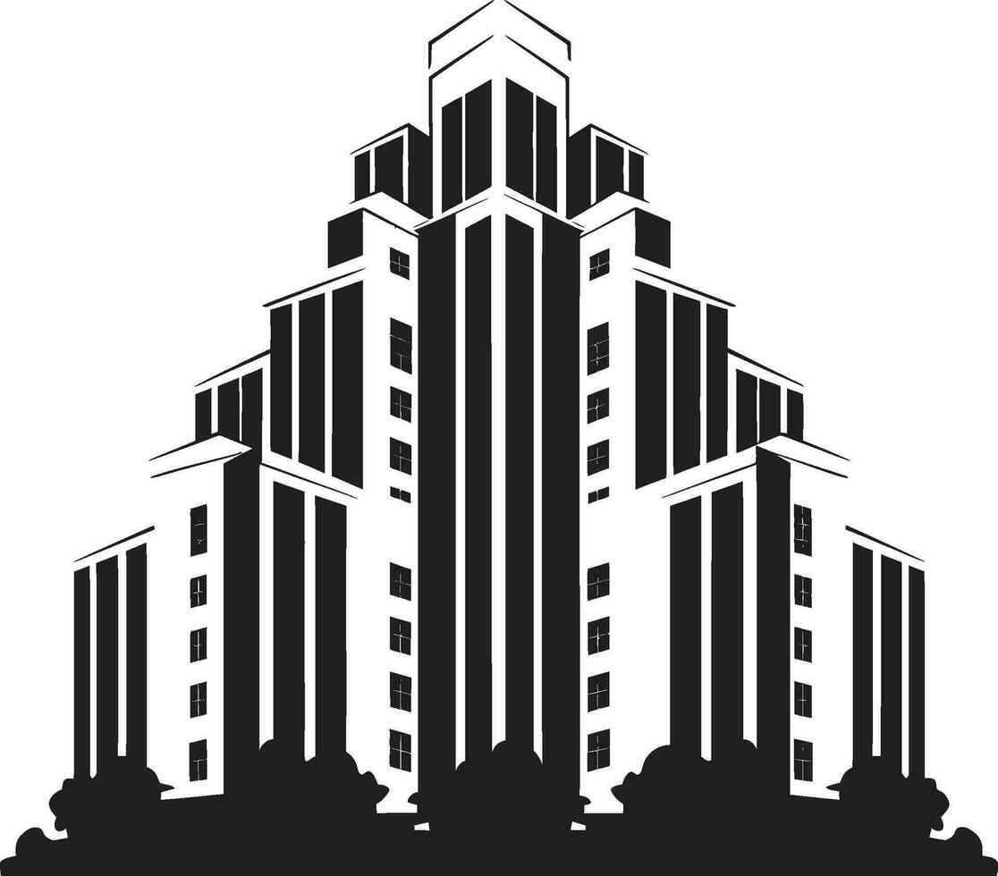 céntrico rascacielos emblema multipiso paisaje urbano vector icono ciudad torre silueta multipiso edificio en vector logo