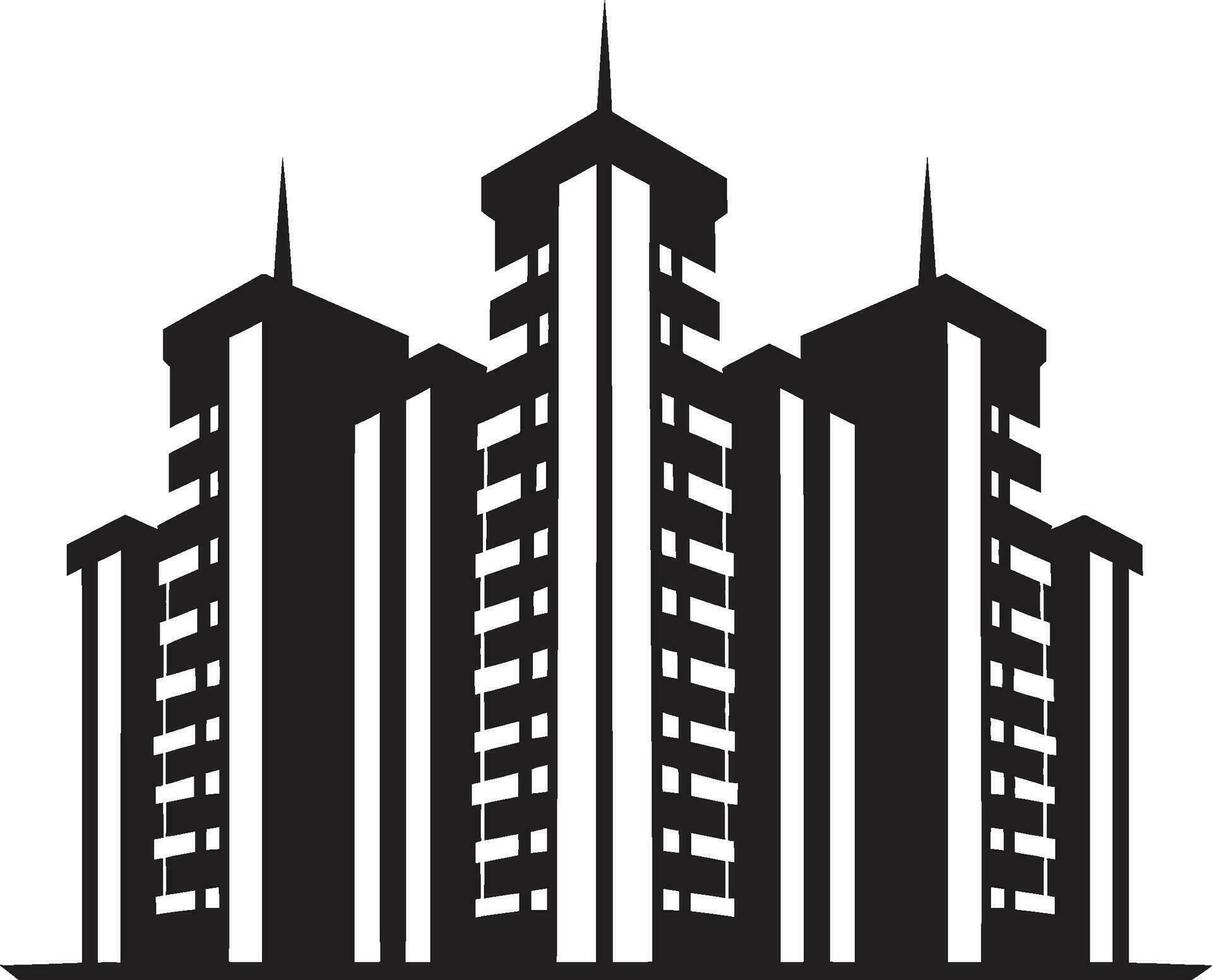 Downtown Skylinescape Multifloor City Building Vector Emblem Metropolis Elevation Multifloor Cityscape Icon in Vector Logo