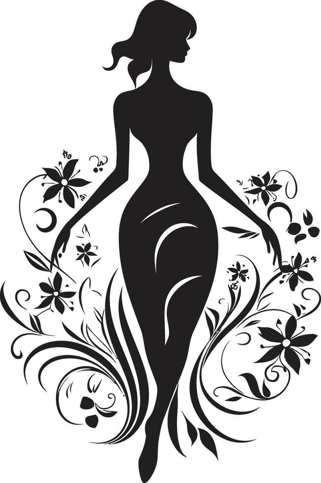 Sophisticated Floral Elegance Handcrafted Emblem Abstract Flora Fusion Black Artistic Body Emblem vector