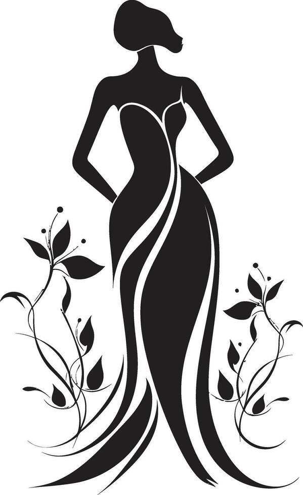 Graceful Floral Silhouette Black Face Emblem Chic Blooms Persona Woman Vector Design