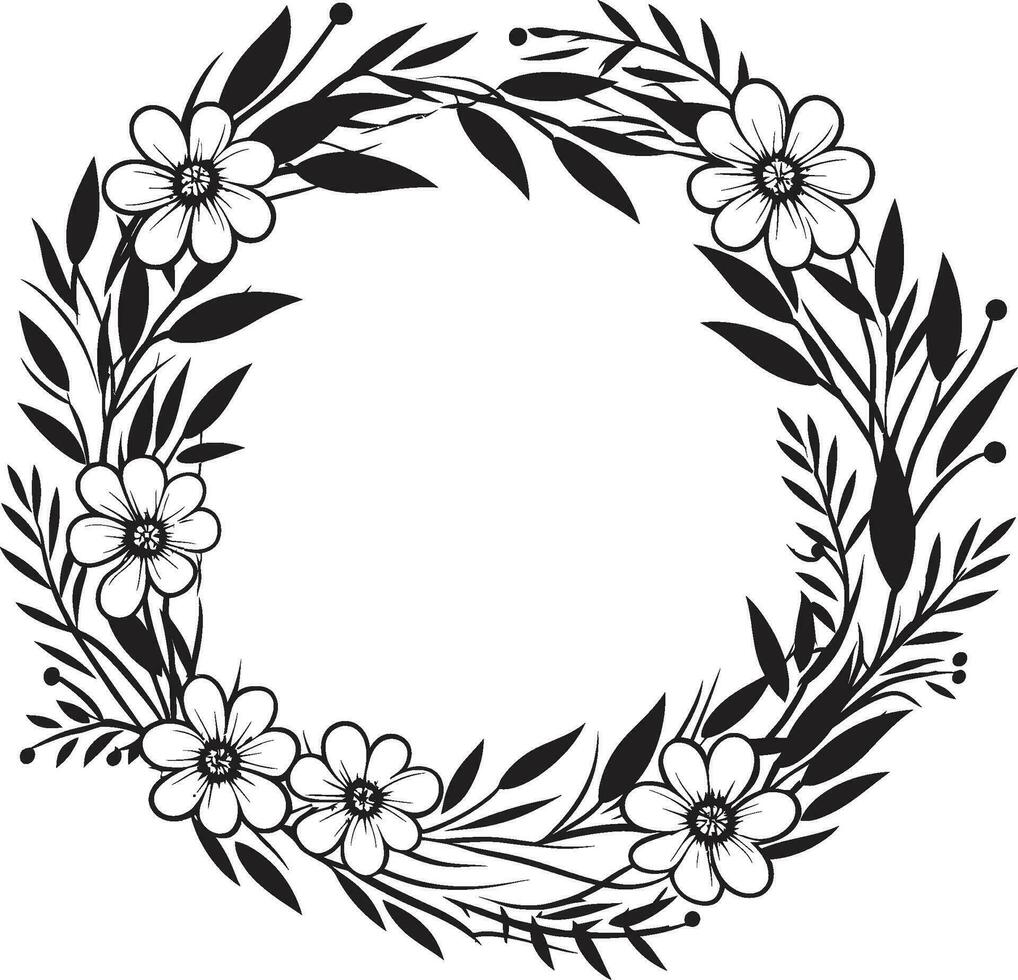 Chic Wedding Petal Design Vector Emblem Clean Black Vector Wreath Hand Drawn Logo