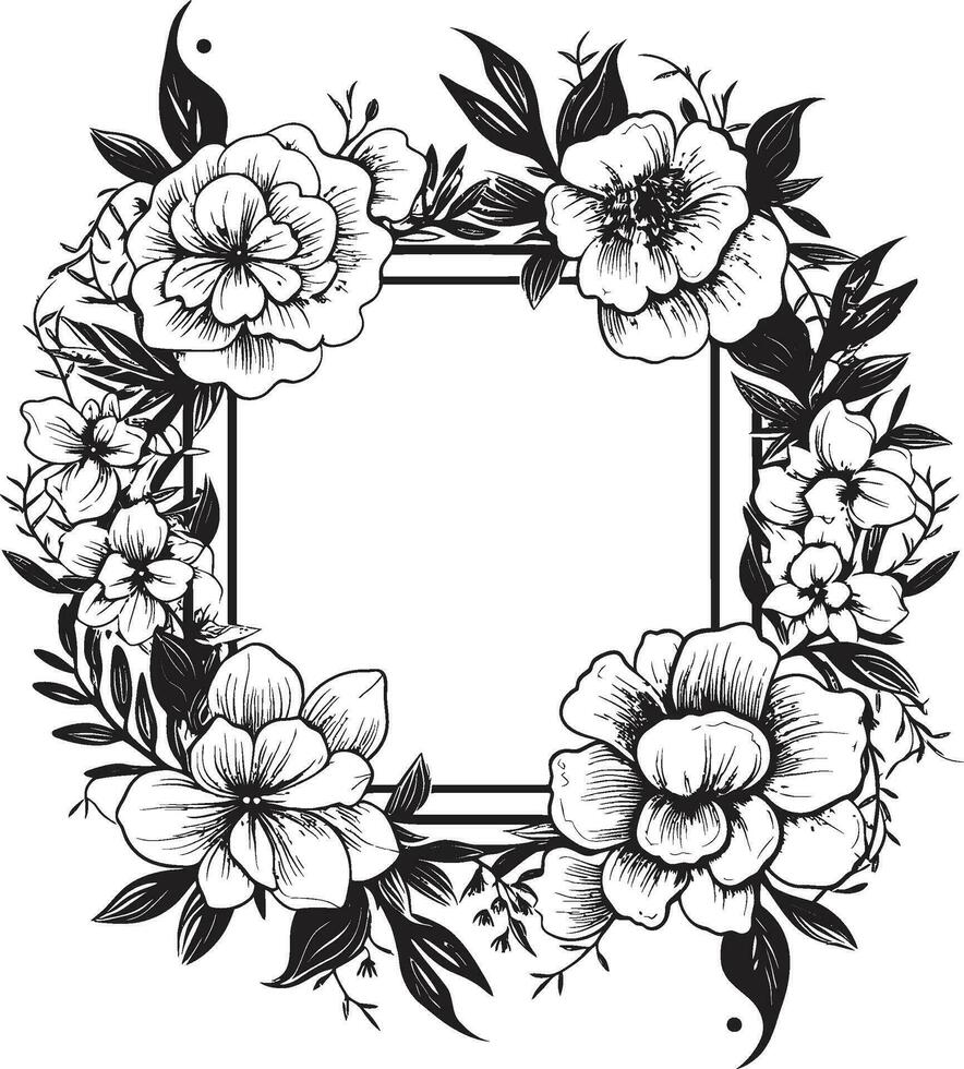 Harmonious Petal Frame Black Vector Emblem Elegant Blossom Surround Decorative Black Frame