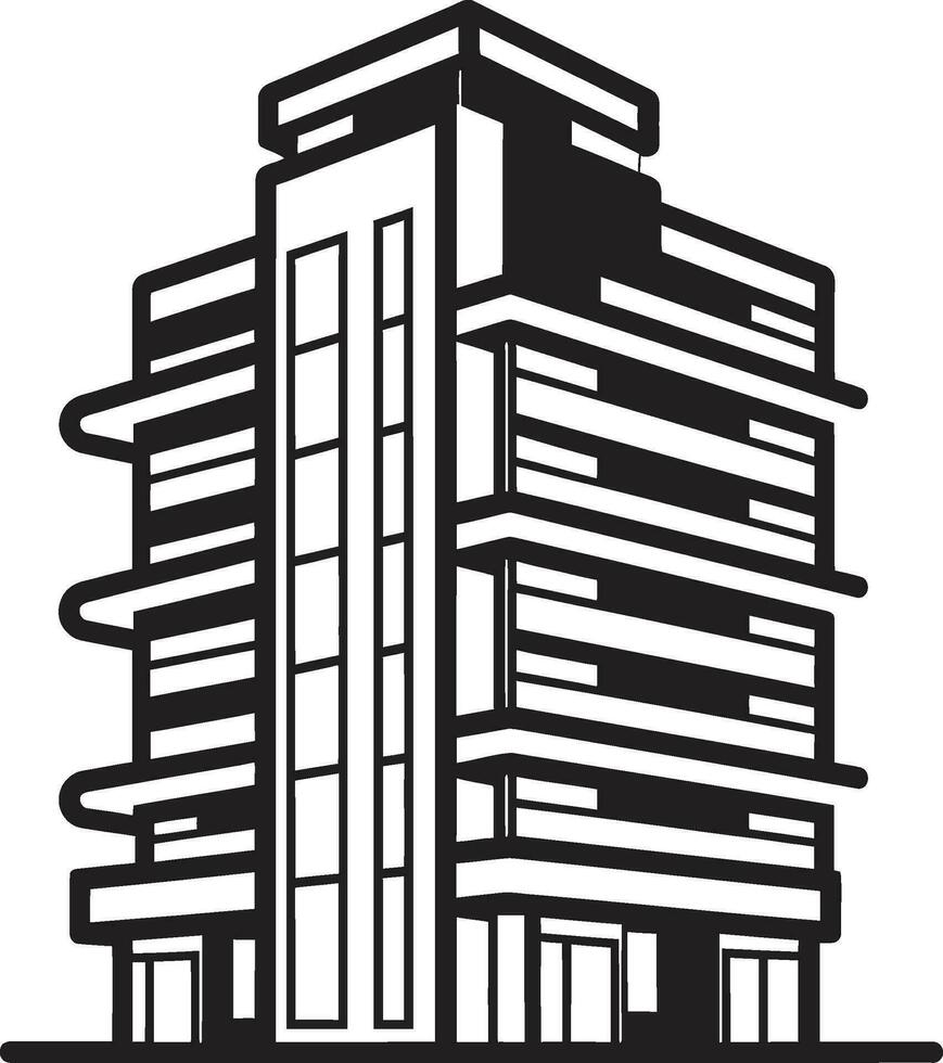 Downtown Skylinescape Multifloral Building in Vector Icon Urban Heights Fusion Multifloor Cityscape Vector Design