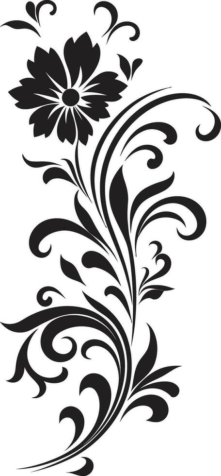 Artistic Petal Sketch Hand Drawn Black Intricate Noir Vine Iconic Vector Design