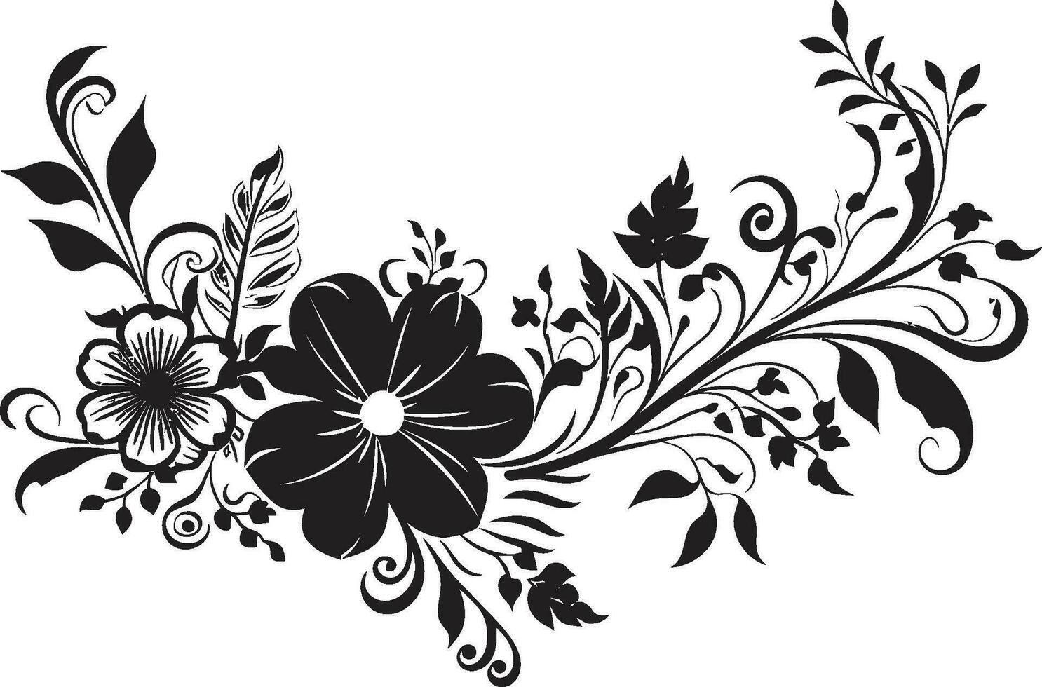 Whimsical Flora Handcrafted Vector Design Doodle Blossoms Black Floral Logo Icon