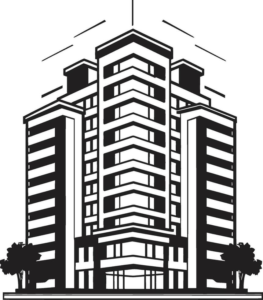 City Vista Elevation Matrix Multifloral Building Vector Logo Skyline Tapestry Heights Multifloor Cityscape Vector Icon Design