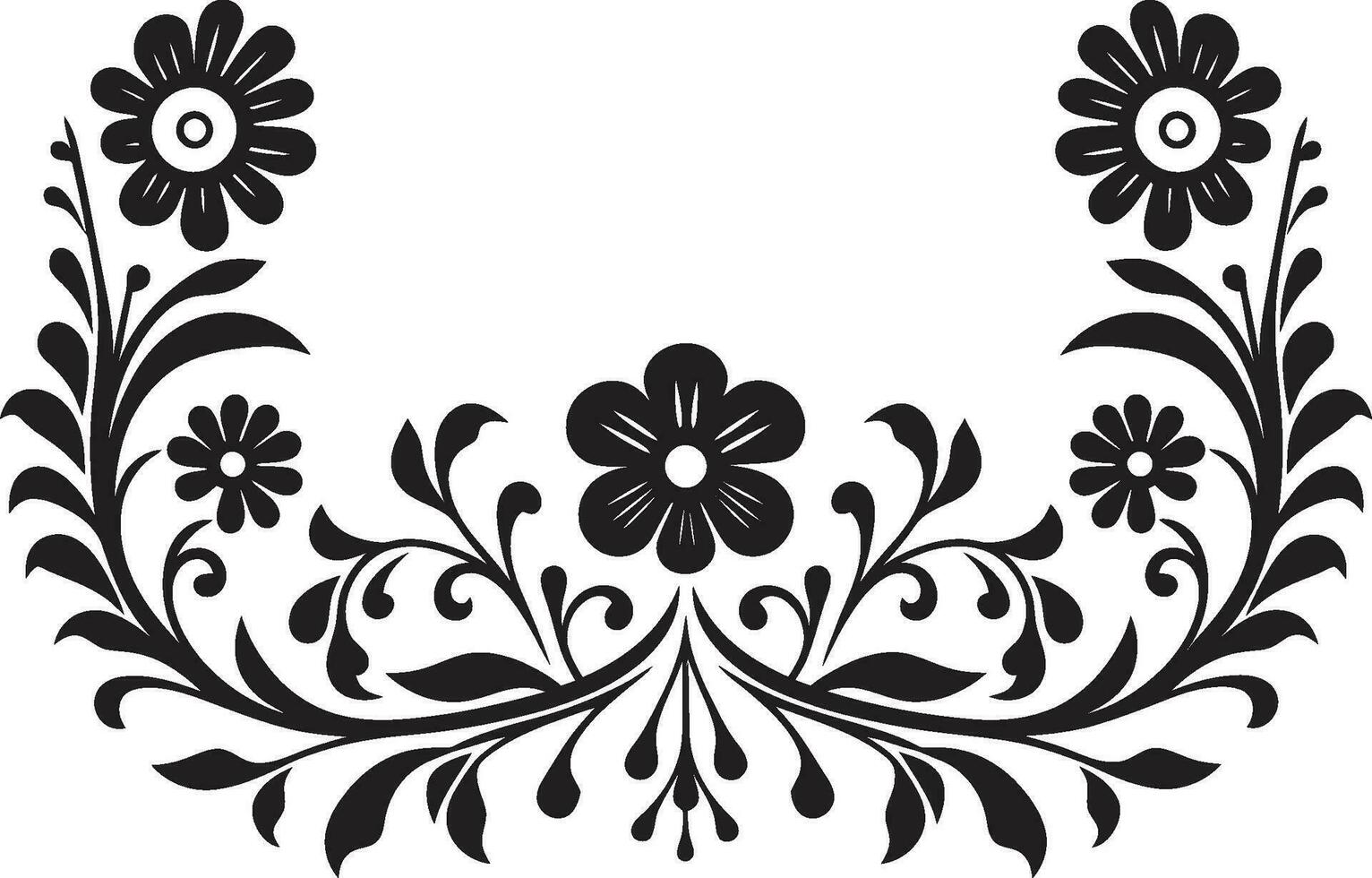Mosaic Petals Black Vector Floral Pattern Botanical Gridwork Geometric Tile Logo