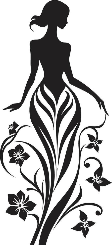 Minimalist Bloom Fusion Black Woman Design Sophisticated Floral Elegance Handcrafted Emblem vector