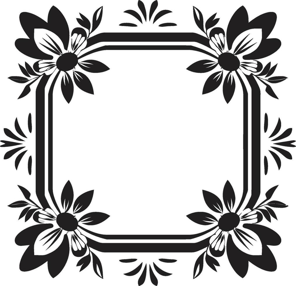 Symphony in Tiles Floral Icon Design in Black Geometric Garden Maze Black Vector Logo