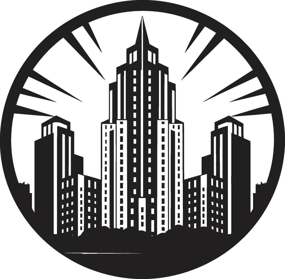 Skyscraper City Vista Sketch Multifloor Building in Vector Icon Downtown Tower Silhouette Multifloor Cityscape Vector Logo