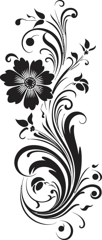 Sleek Hand Drawn Patterns Black Vector Design Playful Floral Scrolls Iconic Logo Element