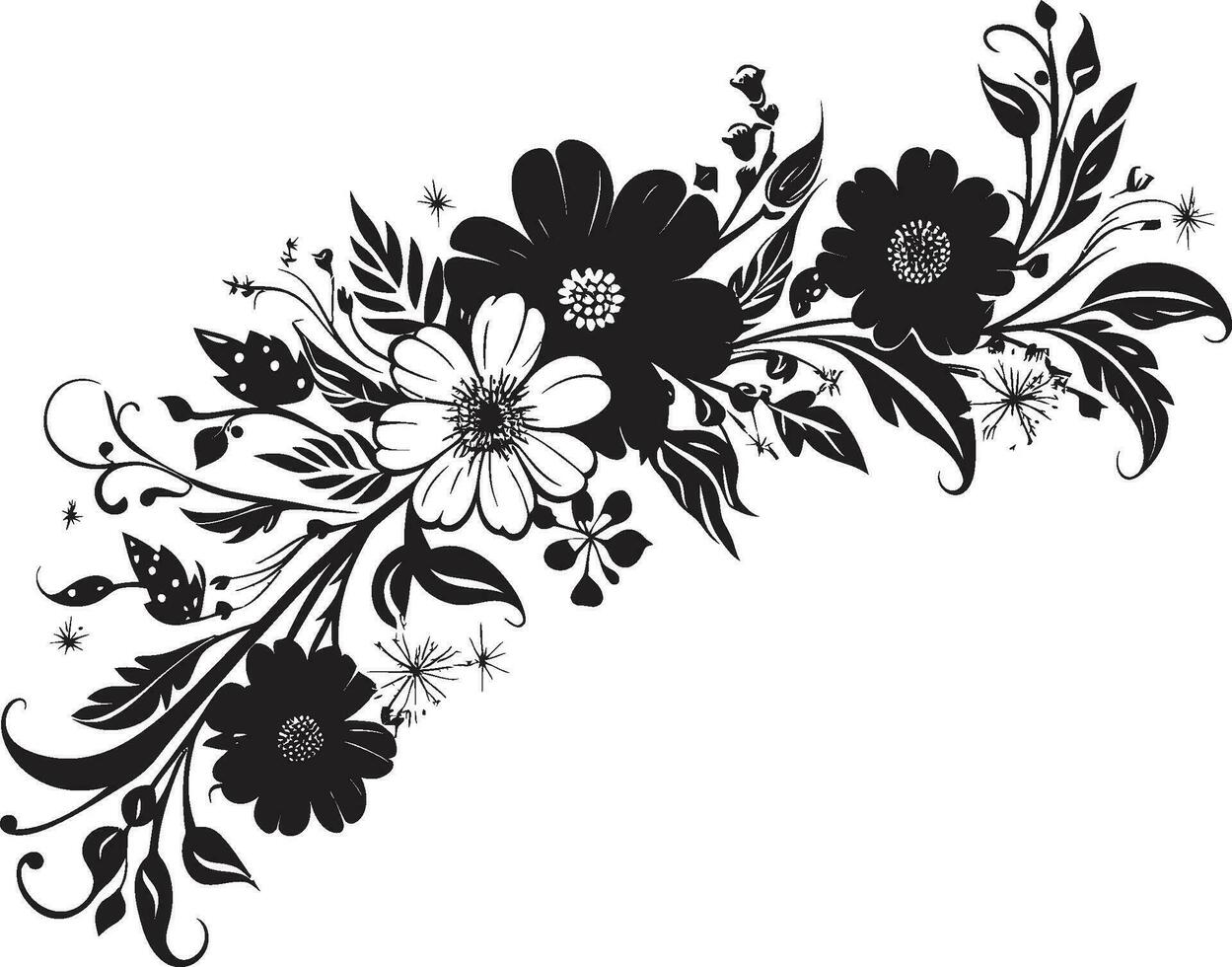 Artistic Noir Flourishes Black Logo Decorative Elements Chic Floral Details Invitation Card Vector Ornaments