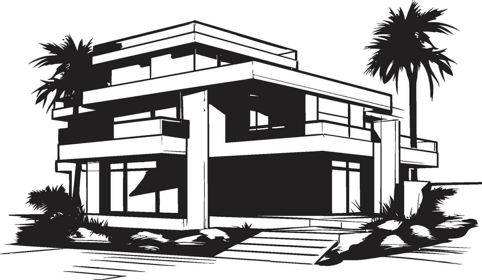 Contemporary Villa Icon Emblematic Structure in Vector Design Villa Design Blueprint Contemporary Architecture in Vector Icon