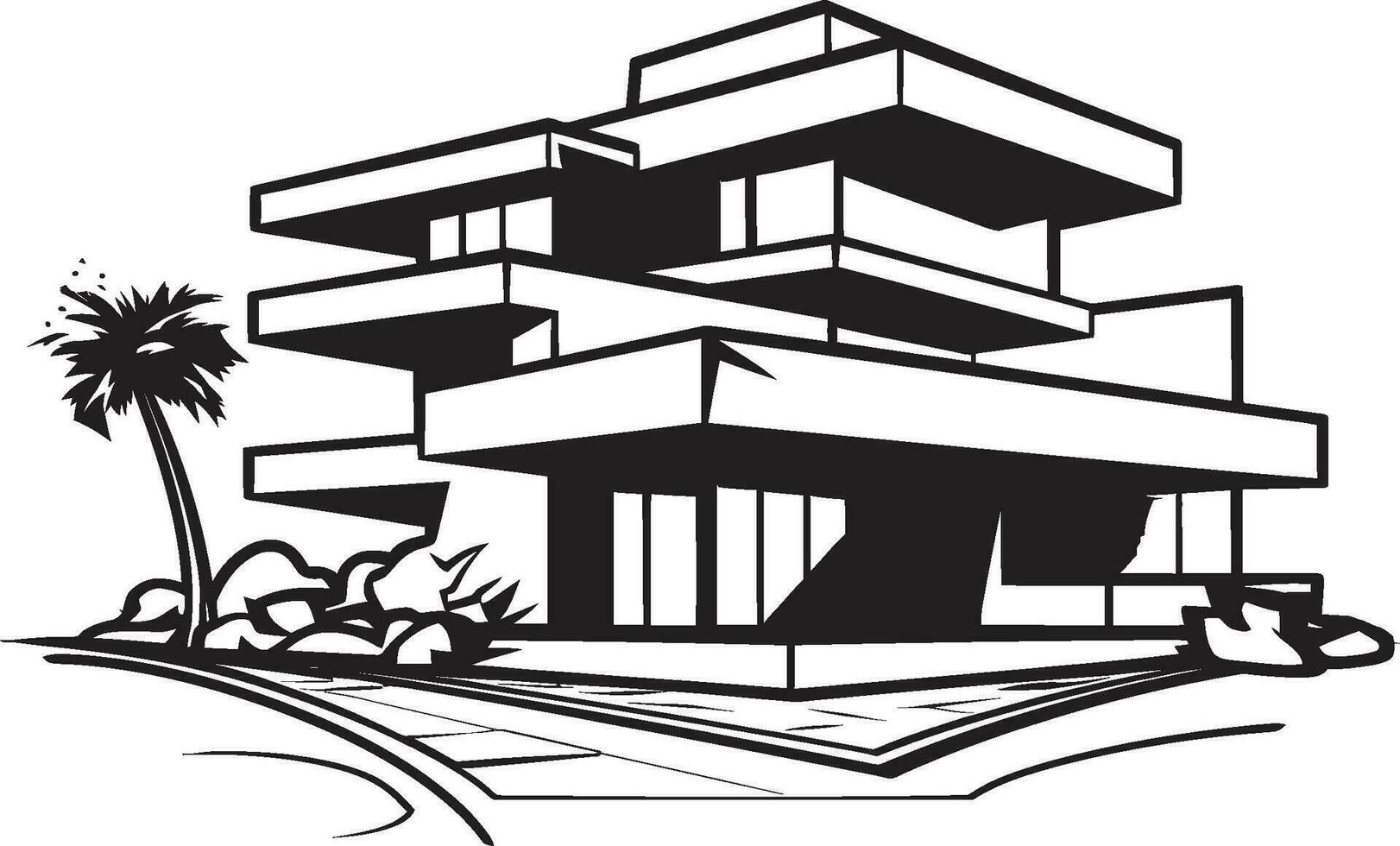 Vigorous Residence Mark Thick Outlined House Design Icon Mighty Living Symbol Bold House Sketch in Vector Format