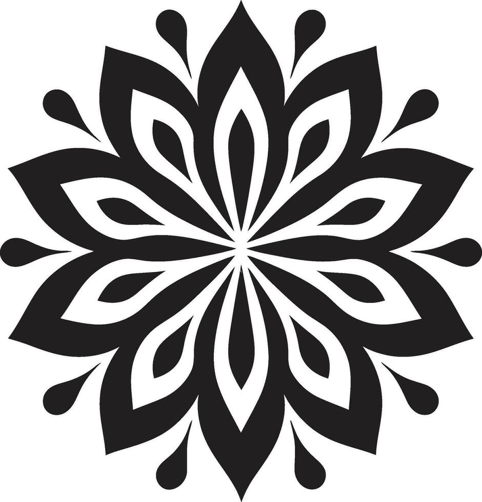 Botanical Symmetry Geometric Tile Icon Petal Gridwork Black Emblem Design vector