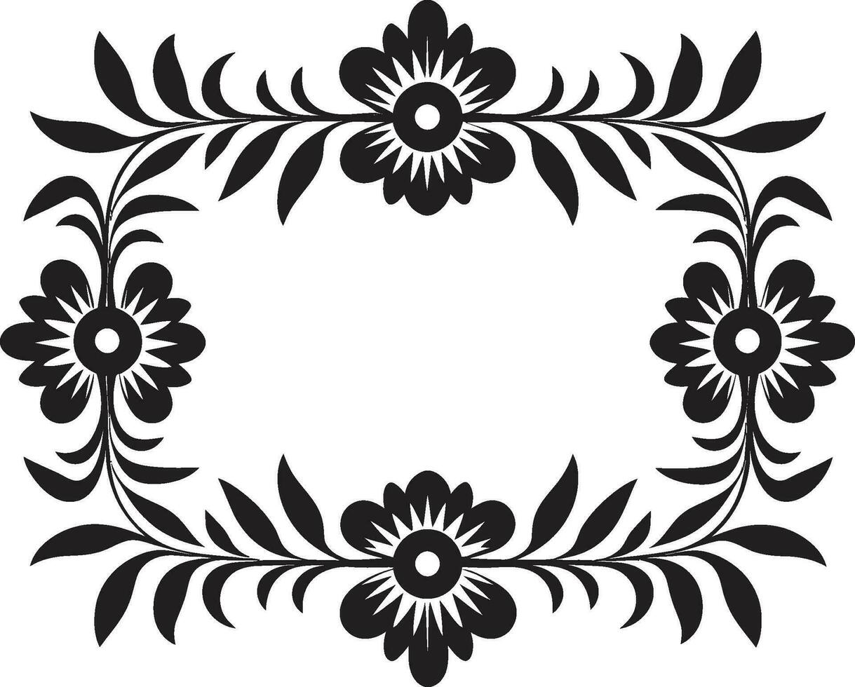 Floral Tiles Vector Icon in Black Geometrics Patterned Garden Black Vector Tile Icon