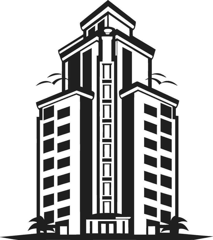 City Heights Fusion Multifloral Skyscraper Vector Emblem Design Urban Landscape Elevation Multifloor Cityscape Icon in Vector Logo