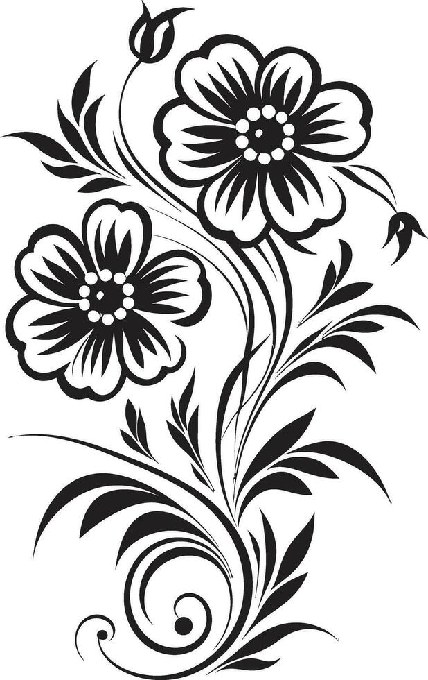 Artistic Petal Scrolls Black Icon Emblem Handcrafted Floral Intricacy Vector Icon