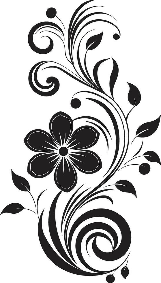 Hand Drawn Noir Vines Vector Emblem Inky Botanical Flourish Iconic Black