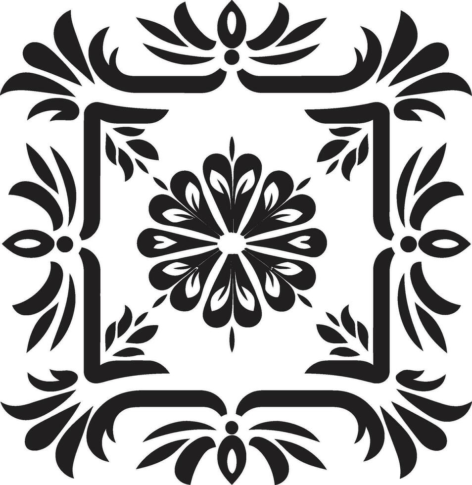 Petal Harmony Geometric Tile Floral Pattern Abstract Garden Grid Black Tile Icon vector