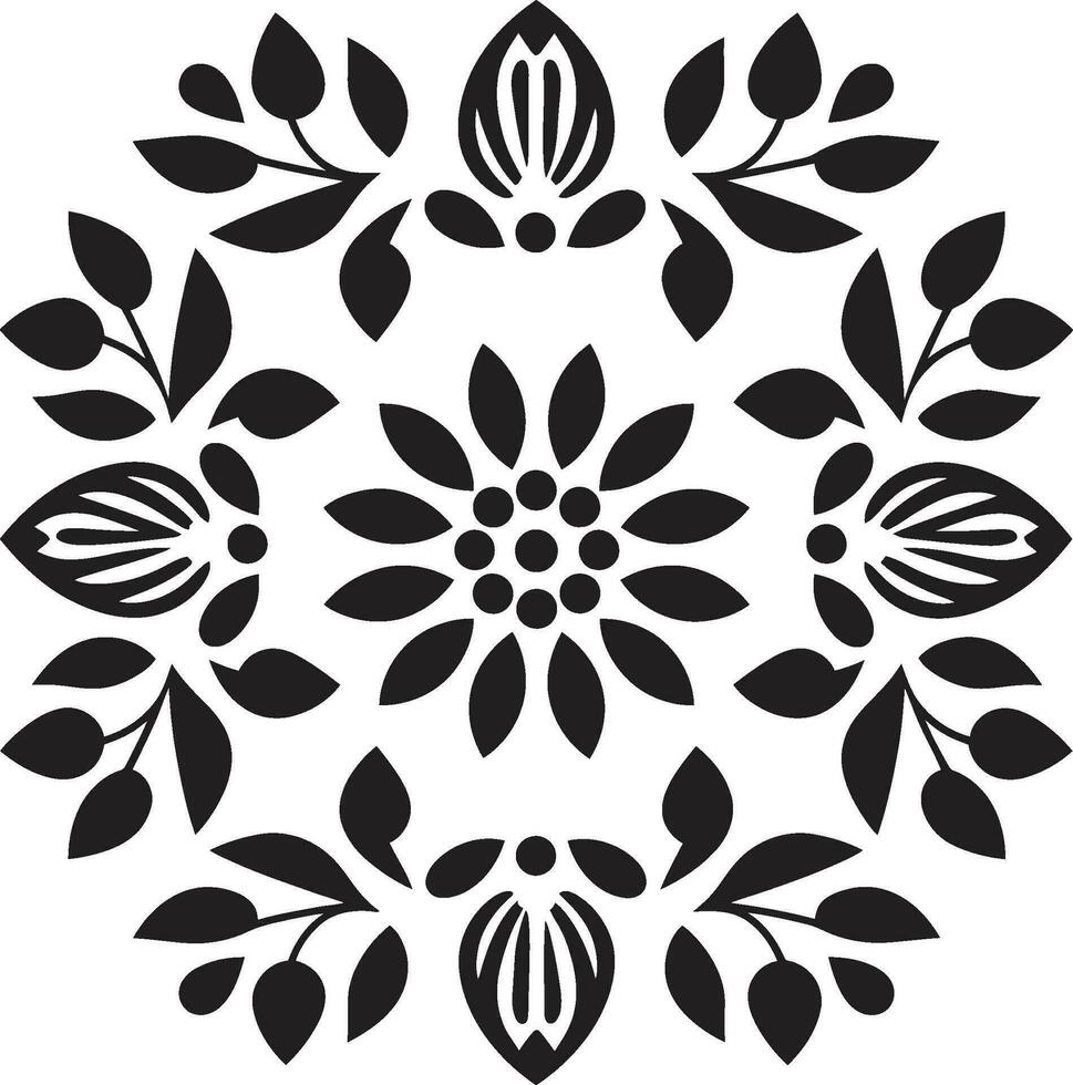 Black Elegance Geometric Floral Design Floral Mosaic Vector Tile Emblem