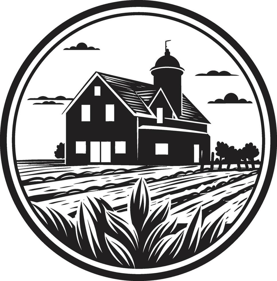 Agrarian Homestead Emblem Farmhouse Design Vector Icon Rustic Farm Abode Mark Farmers House Vector Logo