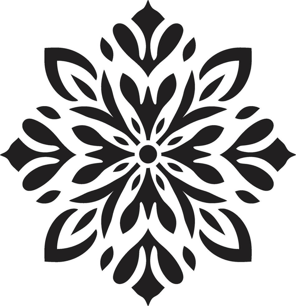 Floral Grid Symmetry Black Tile Pattern Vectorized Blooms Geometric Floral Icon vector