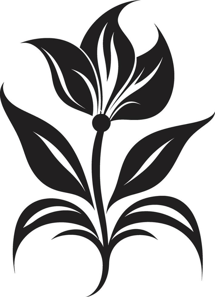Black Vector Whimsy Simple Artistic Flower Element Sophisticated Floral Abstraction Minimal Hand Rendered Icon