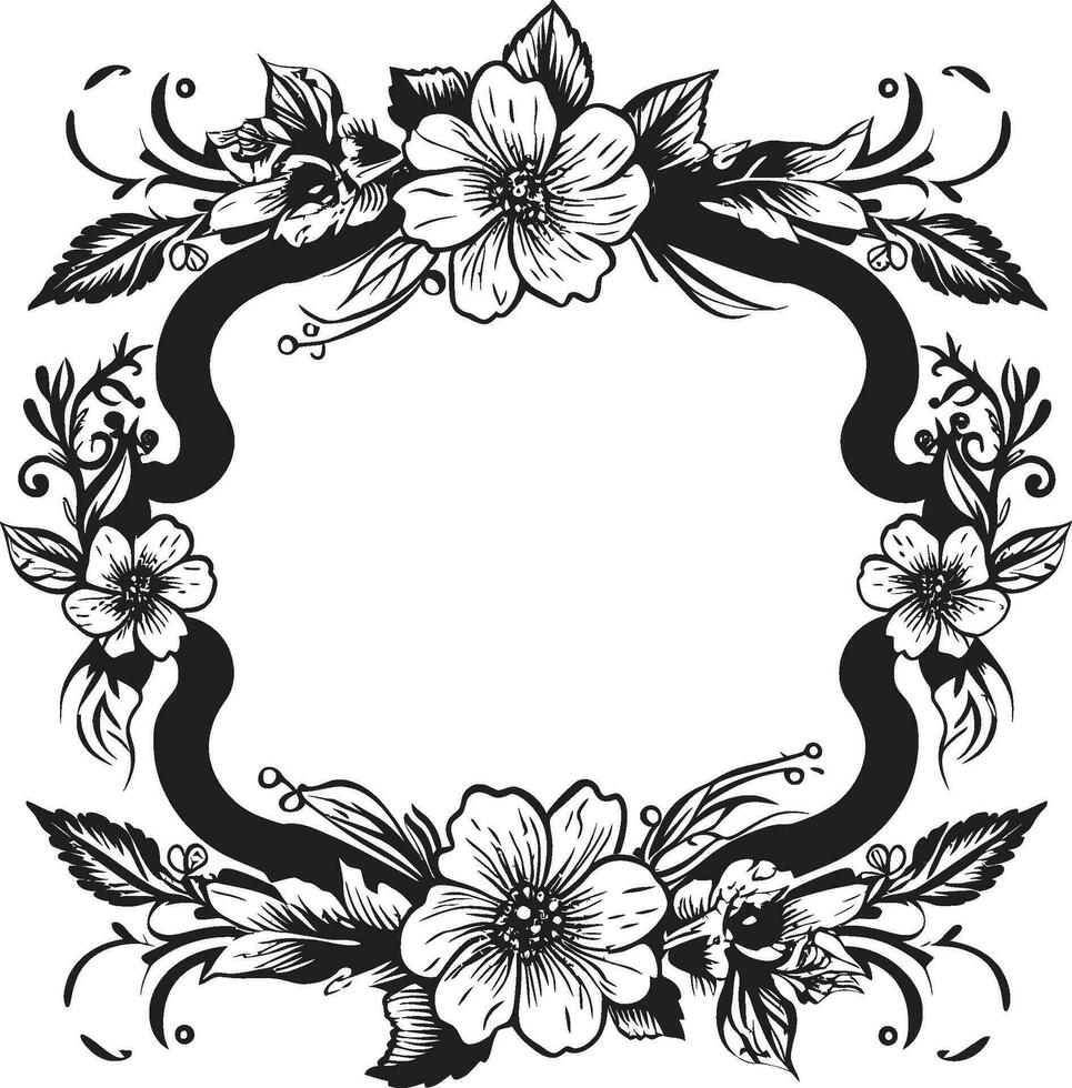 Vintage Petal Enclosure Black Floral Emblem Sculpted Bloom Encompass Decorative Black Icon vector