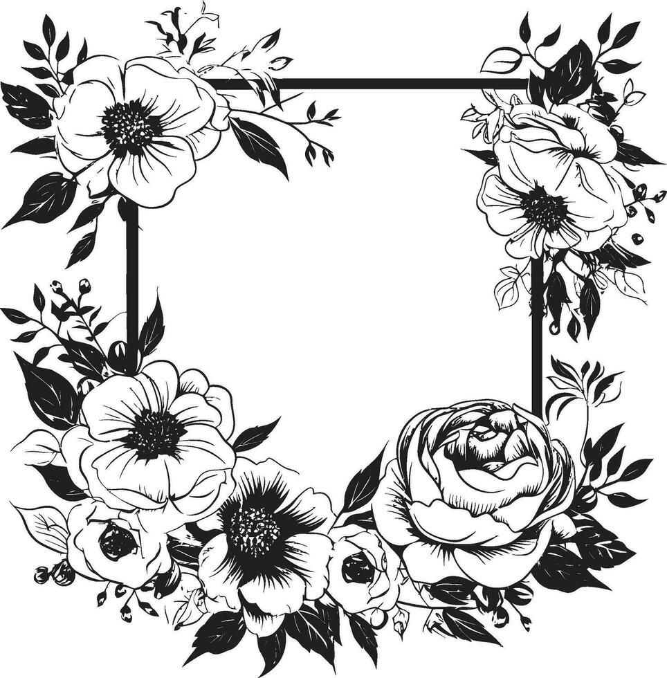 Harmonious Petal Frame Black Vector Emblem Elegant Blossom Surround Decorative Black Frame