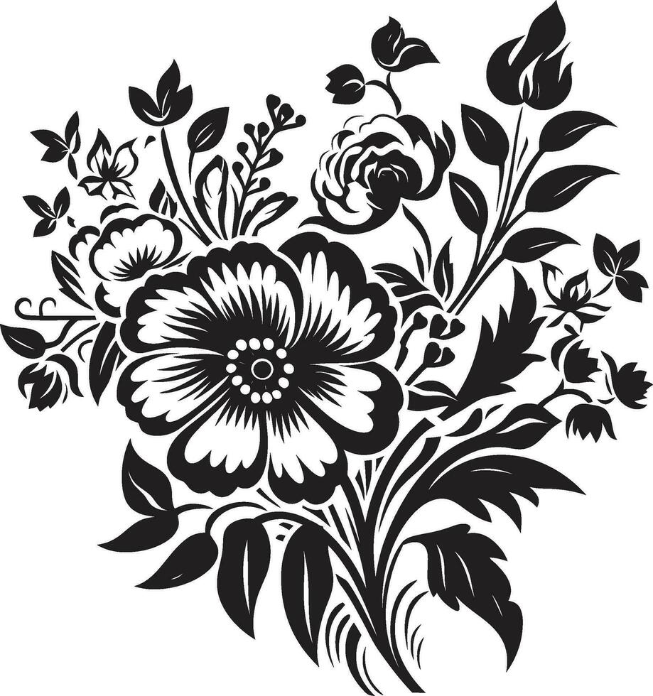 majestuoso ramo de flores montaje negro vector emblema Clásico pétalo fusión decorativo negro icono