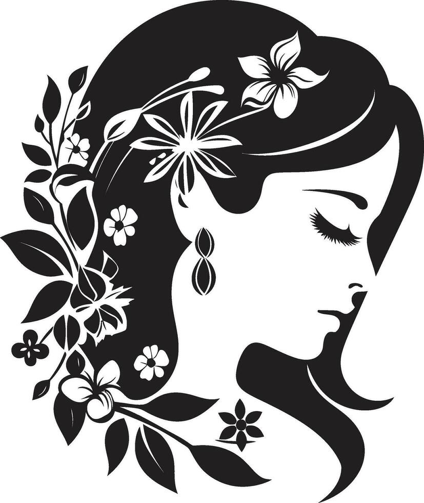 resumen flora fusión negro artístico cara emblema elegante botánico glamour vector mujer icono