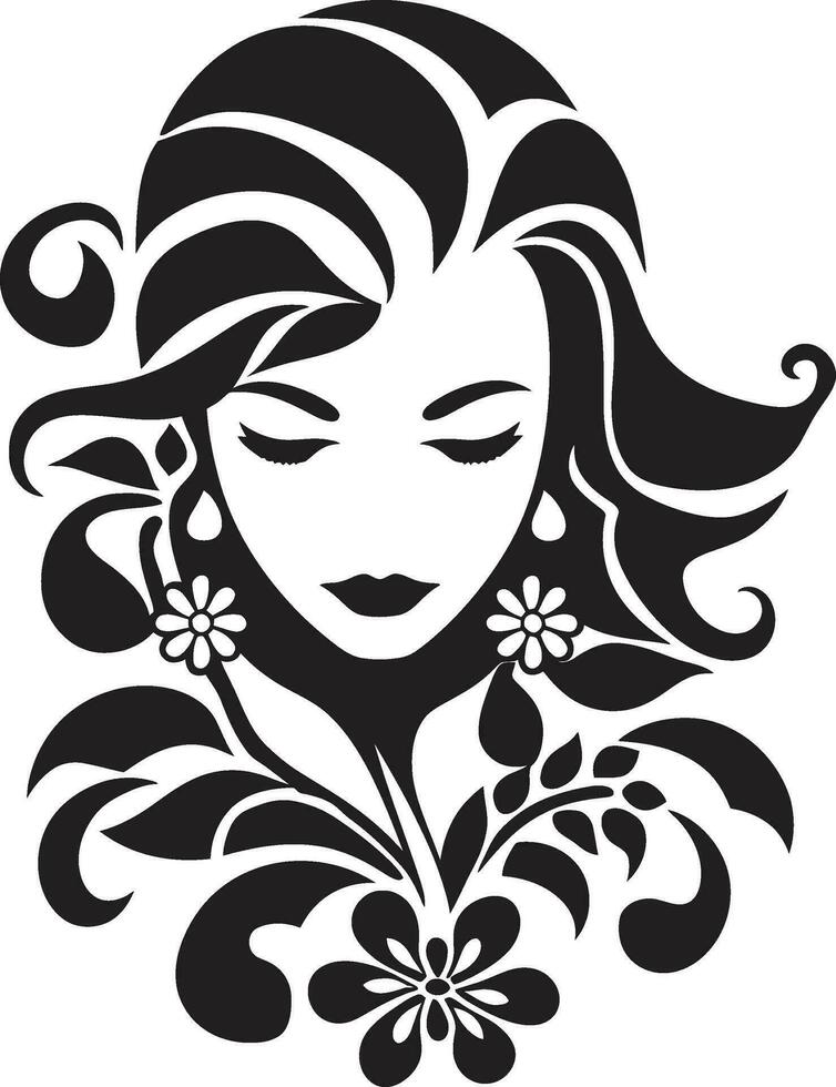 moderno floral persona negro mujer emblema artístico florecer esencia elegante vector cara