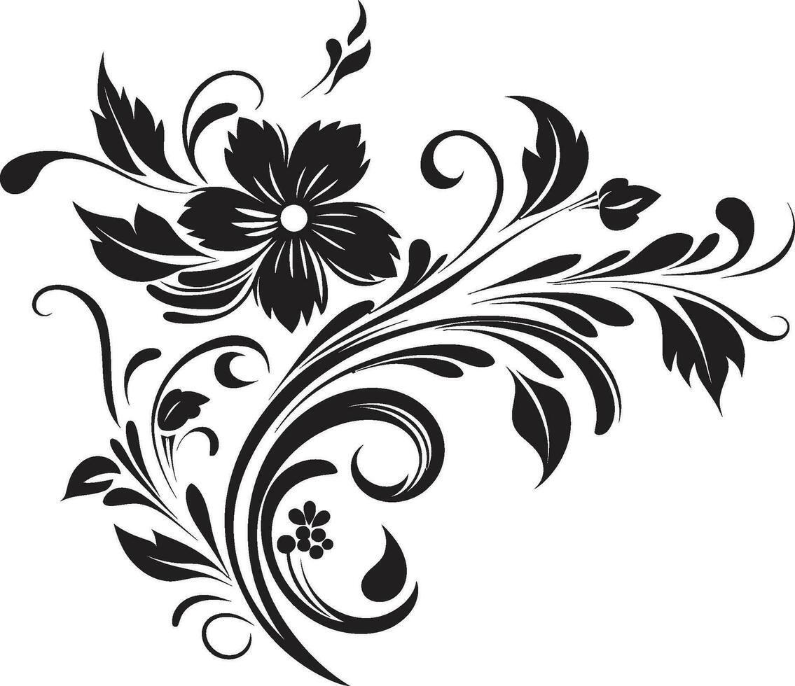 Artistic Noir Petals Hand Drawn Iconic Emblem Noir Botanical Charm Black Handcrafted Design vector