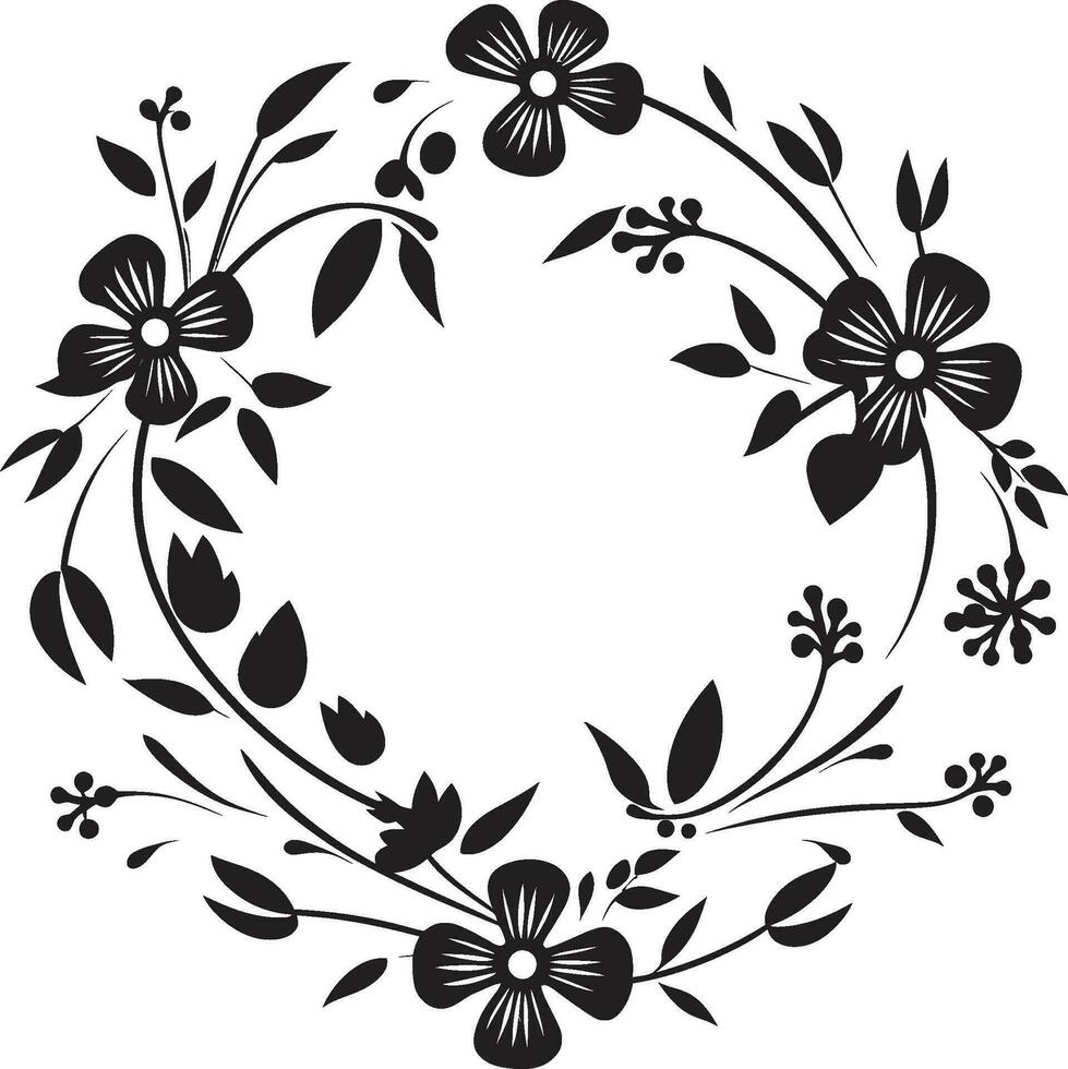 Noir Blossom Reverie Monochrome Hand Drawn Floral Icons Chic Inked Petal Odyssey Black Floral Emblem Designs vector