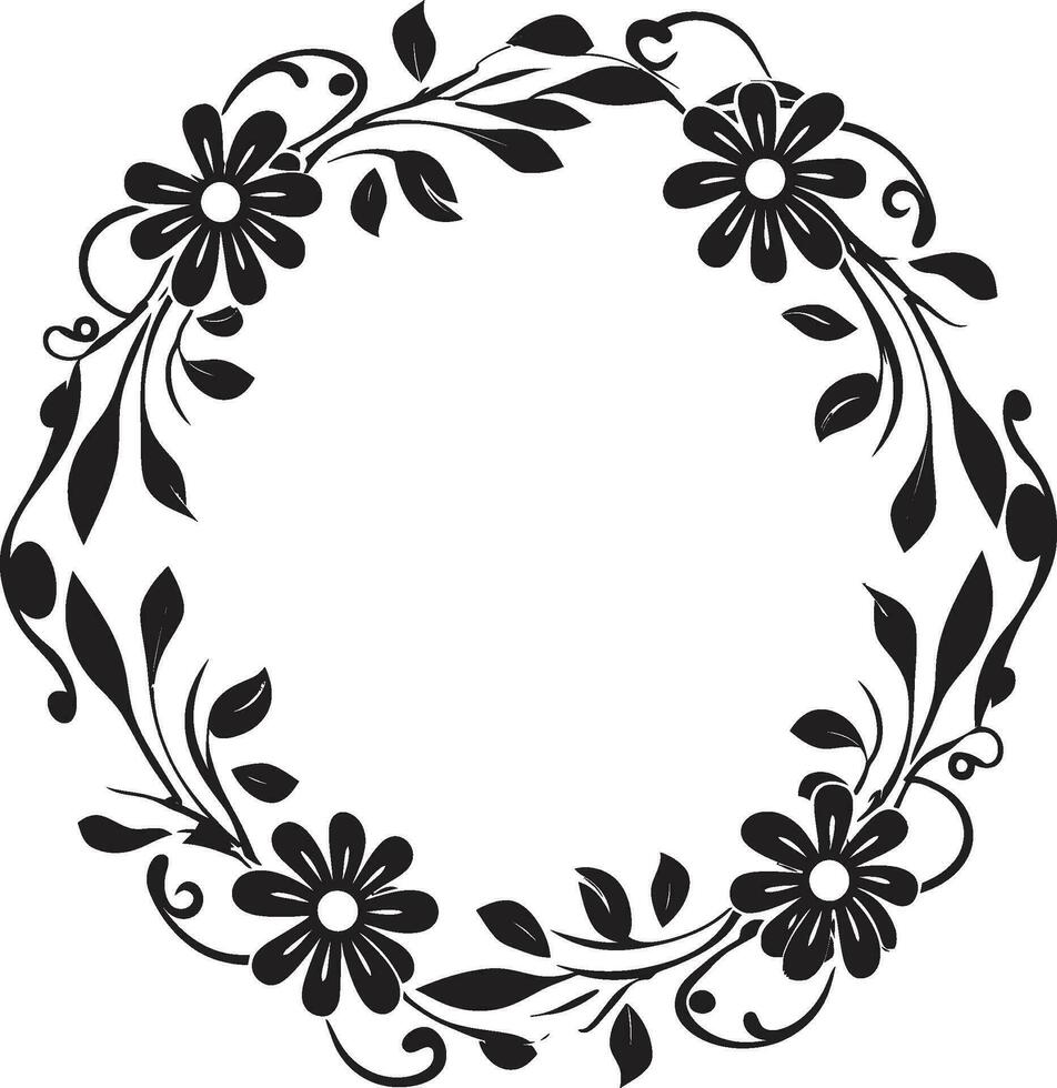 armonioso flor abrazo decorativo negro icono elegante florecer Perímetro negro floral marco vector