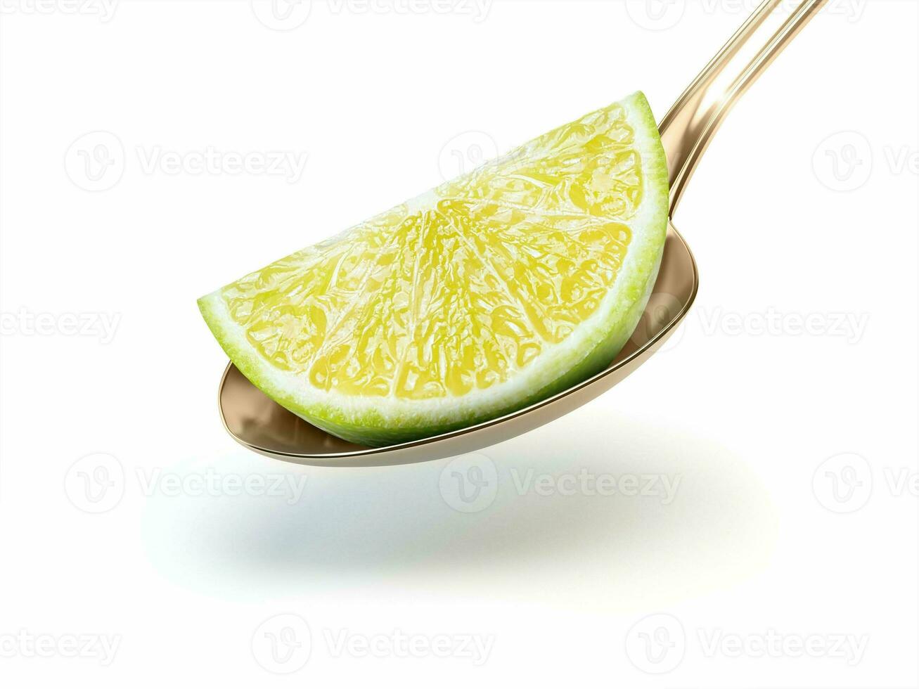 Lime into the spoon, Piece of lime isolated on white background photo